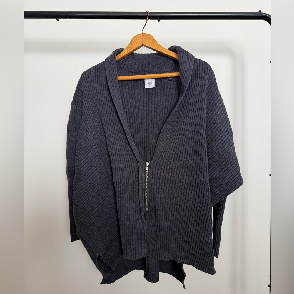 CAbi Charcoal Ribbed Knit Cardigan